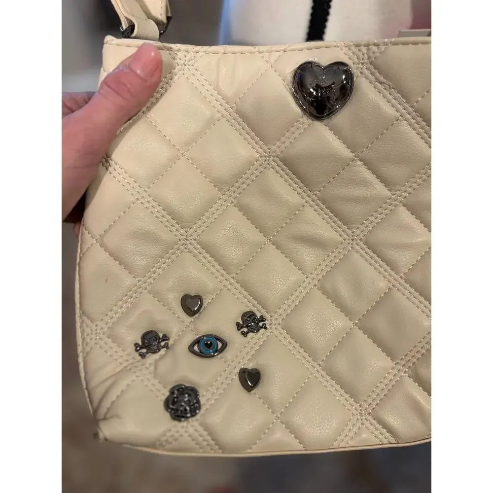 Betsey Johnson Chalk/Bone XOWALLY Quilted Tote with Crossbody Strap NEW